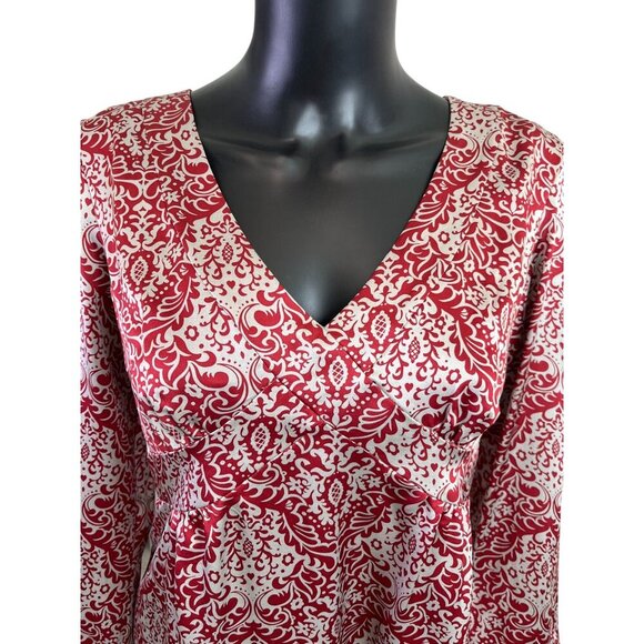 Sundance 100% Silk Red Floral Blouse Size 10 – Boho Luxe V-Neck Long Sleeve Top - Picture 6 of 10
